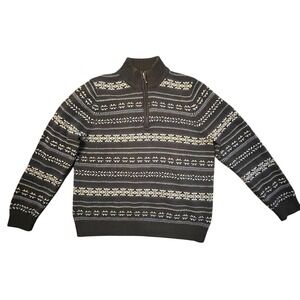 Croft & Barrow Mens‎ XL Pullover Fair Isle Sweater 1/4 Zip Knit Brown Blue Fall
